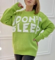 Detail of bright green oversized sweater featuring textured Don't Sleep 3D lettering - S / Green