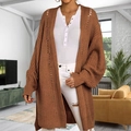 Chaqueta de punto grueso marrón oversize con texturas verticales y diseño calado para mujer - S / Caramelo