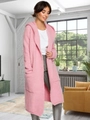 Cozy long pink hooded knit cardigan featuring front pockets and soft sheep cashmere fabric - S / Tops / Pink