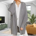 Cárdigan gris de punto trenzado de gran tamaño con texturas caladas para mujer - S / Gris
