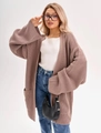 Λεπτομέρεια της μωβ oversize πλεκτής ζακέτας με χοντρή υφή και μεγάλες μπροστινές τσέπες - S / Ροζ