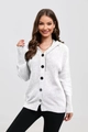 Women's white hooded knit cardigan with button closure and ribbed texture detail - S / Off White