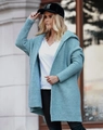Detail of grey-blue hooded knit cardigan featuring ribbed cuffs and thick knitted texture - S / Mint Green