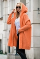 Detail of bright orange chunky knit hooded cardigan with ribbed cuffs and dropped shoulders - S / Orange