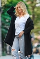 Detail of black hooded knit cardigan with ribbed cuffs and loose fit style - S / Black