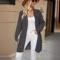 Cardigan lungo in maglia grigio scuro da donna con vestibilità ampia e tasche - S / Nero
