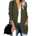 Women's open front knit cardigan sweater in dark green with handy side pockets - S / Tops / Army Green
