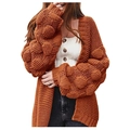 Gilet long femme couleur caramel avec manches en maille popcorn coupe ample - Orange