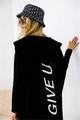 Détail du cardigan long noir à capuche avec imprimé lettre GIVE U blanc au dos - S / Noir