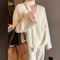Soft white faux mink sweater featuring a unique neck scarf detail and cozy knit texture - One Size / Off-white