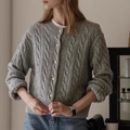 Gilet gris torsadé pour femme avec boutons dorés élégants et poignets côtelés - Taille unique / Gris