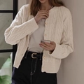 Gilet en maille torsadée blanc crème pour femme avec boutons dorés élégants - Taille unique / Blanc Cassé