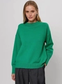 Close-up of emerald green knit sweater detail featuring rib-knit cuffs and crew neckline - M / Green