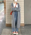 Cárdigan largo de punto gris oscuro para mujer con un estilo suelto y casual - Talla única / Gris