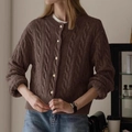 Gilet marron vintage en maille torsadée avec boutons dorés et poignets côtelés - Taille unique / Marron