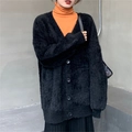 Gilet femme en fausse fourrure de vison noire, coupe ample avec col en V et boutons noirs - Taille unique / Noir