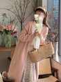 Cárdigan de punto rosa suave de manga larga con ajuste holgado y puños acanalados mujer - Talla única / Rosa