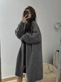 Deep grey long oversized knit cardigan with V-neck for women in winter season - One Size / Dark Gray