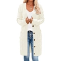 Langer Zopfstrick-Cardigan für Damen in Cremeweiß mit Knöpfen und praktischen Taschen - S / Gebrochenes Weiß