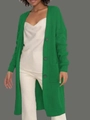 Lange smaragdgroene gebreide cardigan met grote knopen en zakken voor dames - S / Groen