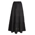 Dettaglio gonna a balze nera a vita alta con pois svizzeri e coulisse con fiocco - S / Nero