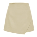 Detail of light khaki asymmetric wrap skort with subtle fabric texture and clean seams - S / Beige