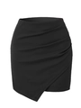 Dettaglio della vita alta elastica sulla minigonna nera asimmetrica con eleganti ruches - S / Stile Increspato Nero (WW6505)