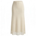 Detail of high waist cream mermaid skirt with elegant mesh layered fishtail hemline - S / Beige