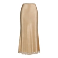 Detail of champagne satin maxi skirt with high waist design and delicate lace hemline - S / Champagne