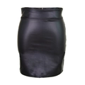 Falda clásica de cuero sintético negro de talle alto con cremallera metálica atrás - S / Negro