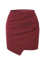 Dettaglio dell'arricciatura laterale e dell'orlo asimmetrico di una minigonna bordeaux - S / Stile Increspato Rosso (WW6505)