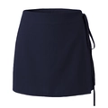 Detail of navy blue wrap skirt with side tie fastener and premium stitched hemline - Navy Blue