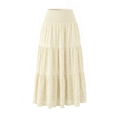 Detail view of smocked waist and checkered texture on cream white tiered maxi skirt - S / Beige