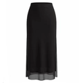 Jupe mi-longue élégante en tulle noir à taille haute avec fente latérale et double épaisseur - S / Noir