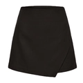 Detailed view of the asymmetrical wrap front and smooth fabric texture of black skort - S / Black
