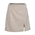 Dettaglio di una gonna di velluto beige con spacco laterale e trama a costine del tessuto - S / Beige
