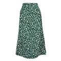 Jupe midi trapèze vert foncé à imprimé léopard avec taille haute et fente latérale - S / Vert Foncé
