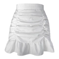 Detalle de falda blanca de talle alto con volantes plisados y dobladillo de sirena - S / Blanco