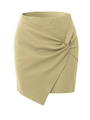 Détail de mini-jupe kaki clair avec nœud latéral et ourlet asymétrique drapé élégant - S / Style Nœud Torsadé Kaki (WW6508)