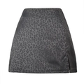 Dunkelgrauer Satin-Minirock mit Leopardenmuster, hoher Taille und Schlitz für Damen - S / Schwarz
