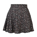 Dettaglio di minigonna a fiori a vita alta in chiffon nero con una silhouette svasata a A - S / Nero