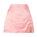 Detail des rosa Leopardenmusters am Satinrock mit hohem Bund und Seitenschlitz - S / Rosa