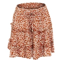 Detail of high waisted floral skirt with drawstring ties and golden bead ends - S / Orange-Red Floral