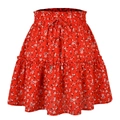 Détail d'une jupe courte rouge à fleurs avec taille élastique à volants et cordon de serrage - Floral Rouge