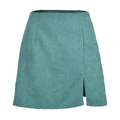 Minigonna da donna in velluto a coste color petrolio con spacco laterale e linea ad A - S / Blu