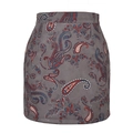 Detailansicht des hochtaillierten Wildleder-Minirocks mit dunkelgrauem Paisleymuster-Print - S / Grau