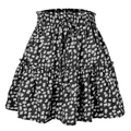 Jupe trapèze à fleurs taille haute avec cordon élastique et ourlet à volants - S / Noir Fleuri