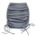 Heather grey ribbed knit mini skirt with adjustable side drawstring and ruched design - Gray
