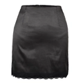 Mini-jupe en satin noir à taille haute avec bordure en dentelle et zip invisible - Noir