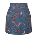 Mini-jupe trapèze taille haute en suédine bleu marine avec imprimé cachemire élégant - Bleu